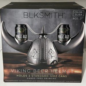 “Viking Beer Helmet” Silver Holds 2/12 Oz Cans Hands Free Drinking Party, Sport